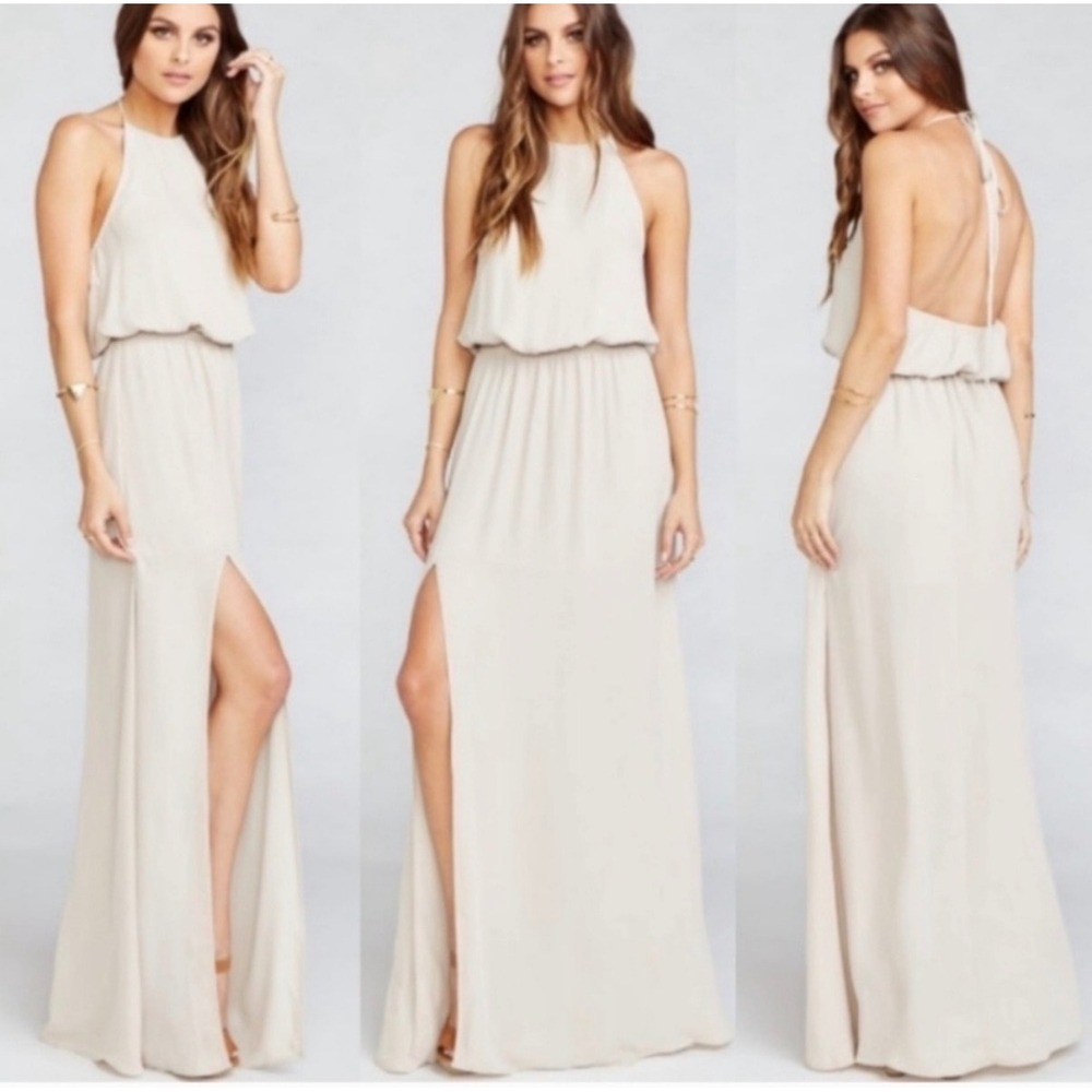 J24 NWT Show Me Your Mumu Womens Heather Halter Dress Beige Cream